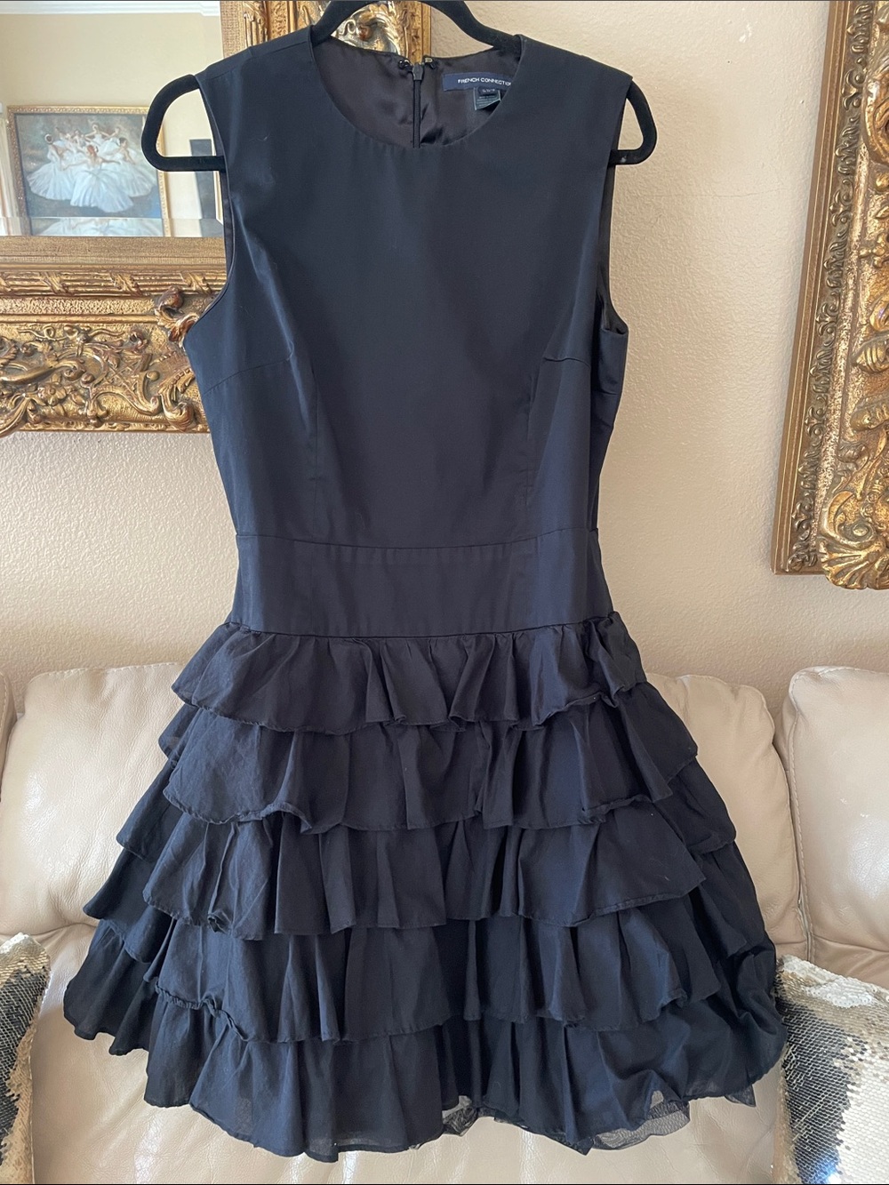 French Connection Ruffle Dress with Detachable Tulle Lining Skirt